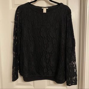 Black Lace Longsleeves with Fleece Layer